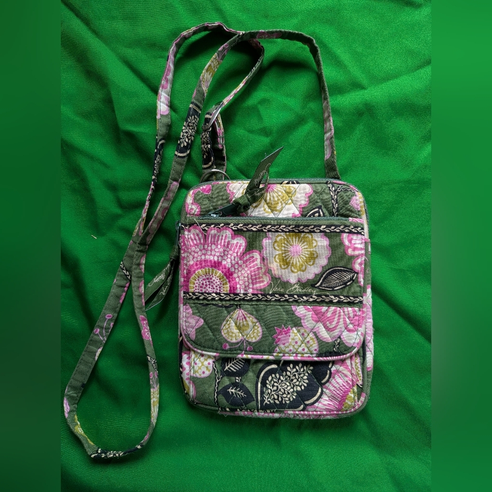 Vera Bradley Olive Green & Pink Floral Mini Crossbody Bag